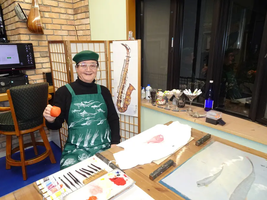 山本龍香　美術魚拓　署名あり Fine fish art Gyotaku shop of Mineo Ryuka Yamamoto