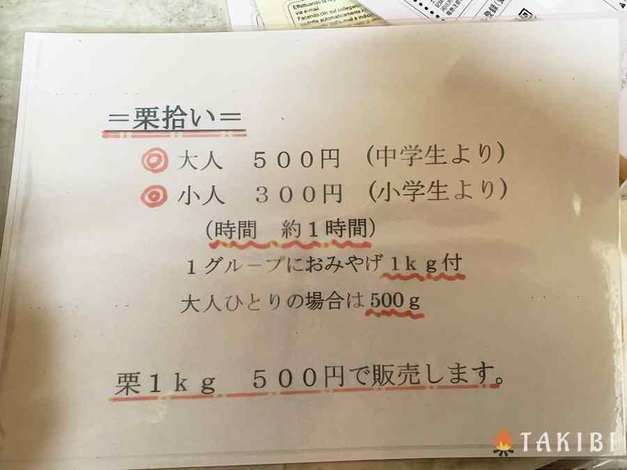 中畑林間ファミリー園栗料金